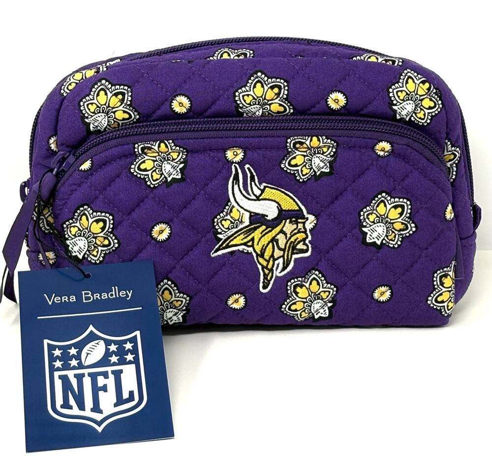 Vera Bradley NFL Minnesota MN Vikings Makeup Medium Cosmetic Bag Pouch NWT